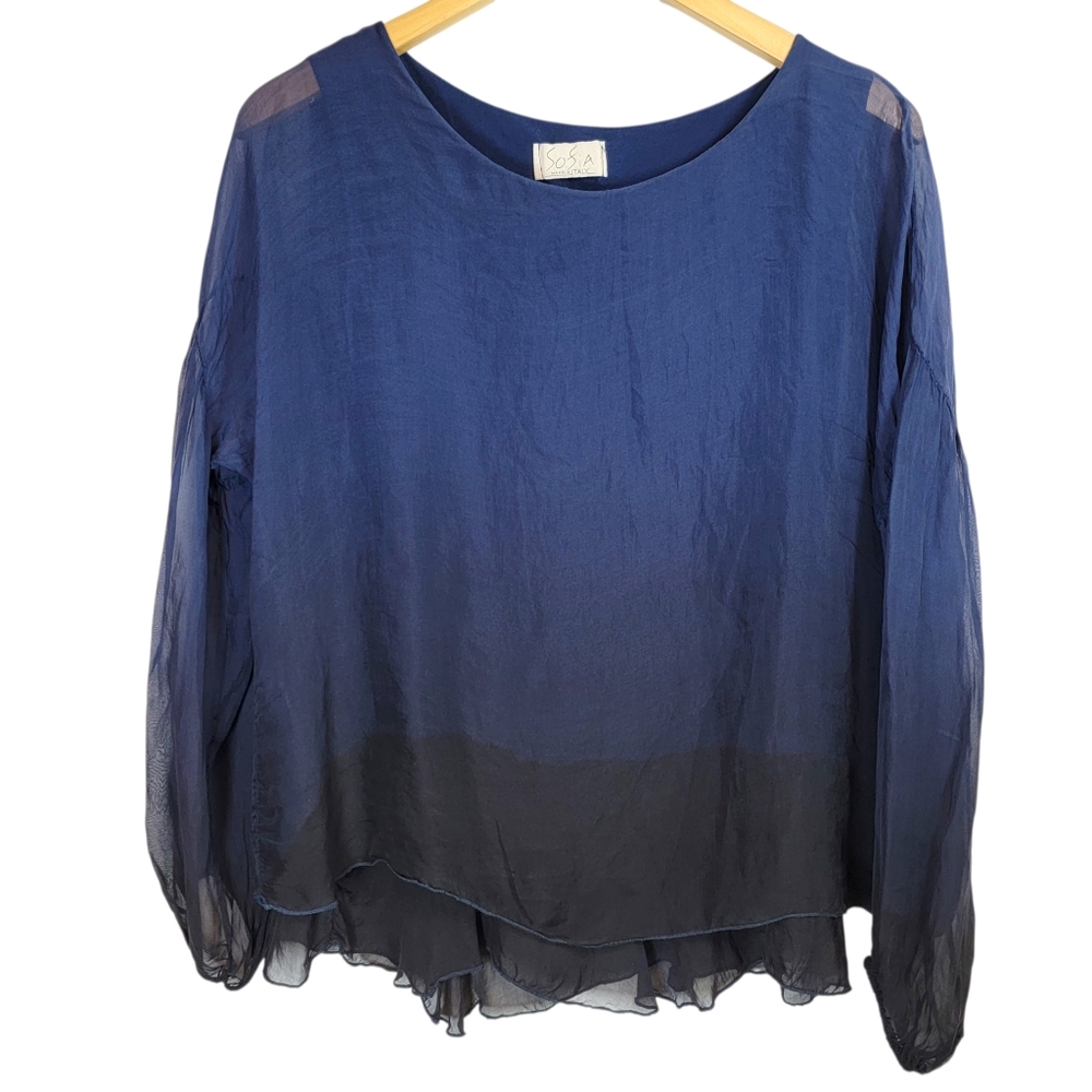 Sofia Silk Made In Italy Ombre Blouse Layered Long Sleeve Sz M Flowy Sheer Boho